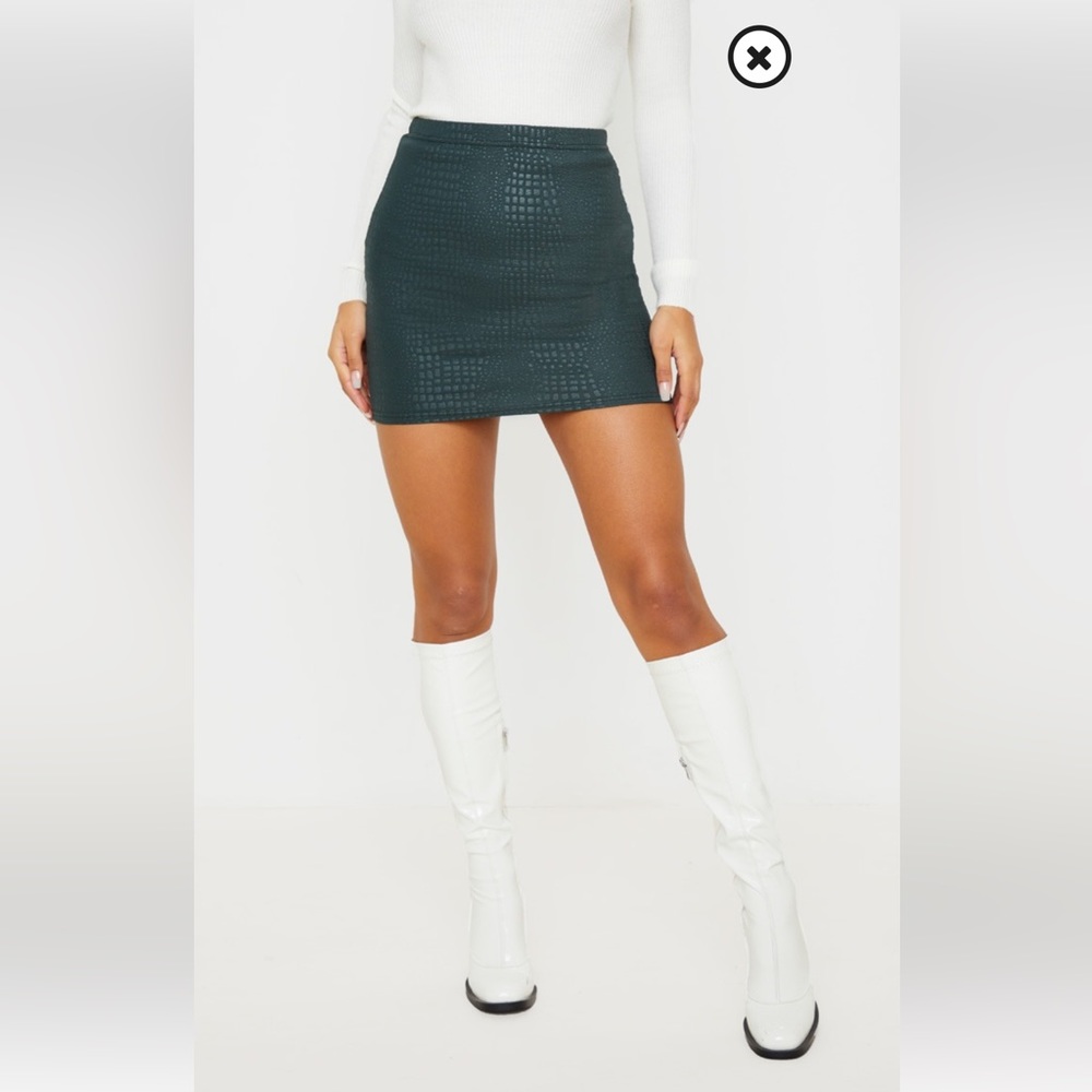 Pretty Little Thing Green Croc Mini Skirt